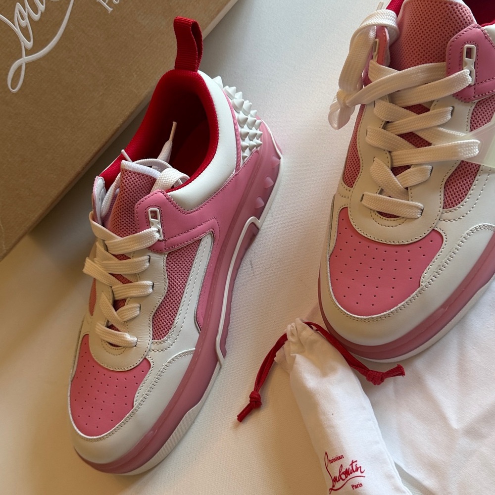 New Christian Louboutin Astroloubi Men 43.5/10.5 leather-trimmed sneakers pink - Picture 3 of 11